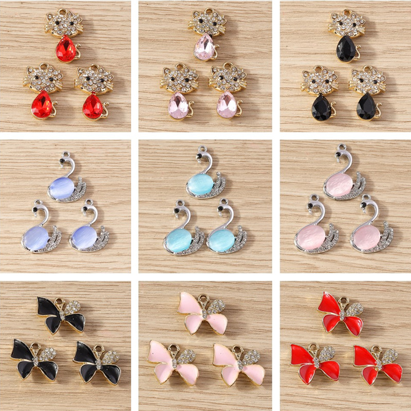Breloques Animaux de Dessin Animé en Clip, Papillon, Chat, Bijoux, Boucles d'Oreilles Pendantes, Colliers de la raq, Fournitures de Bricolage, 10 Pièces