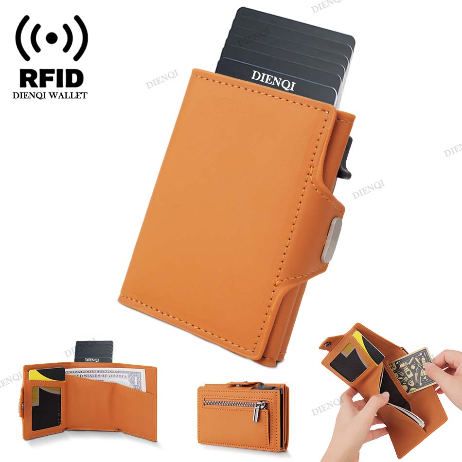 DIENQI etui na karty portfele męskie PU skóra RFID blokowanie Slim portfel moda etui na dowód osobisty męskie przenośne wąskie Vallet dla kobiet
