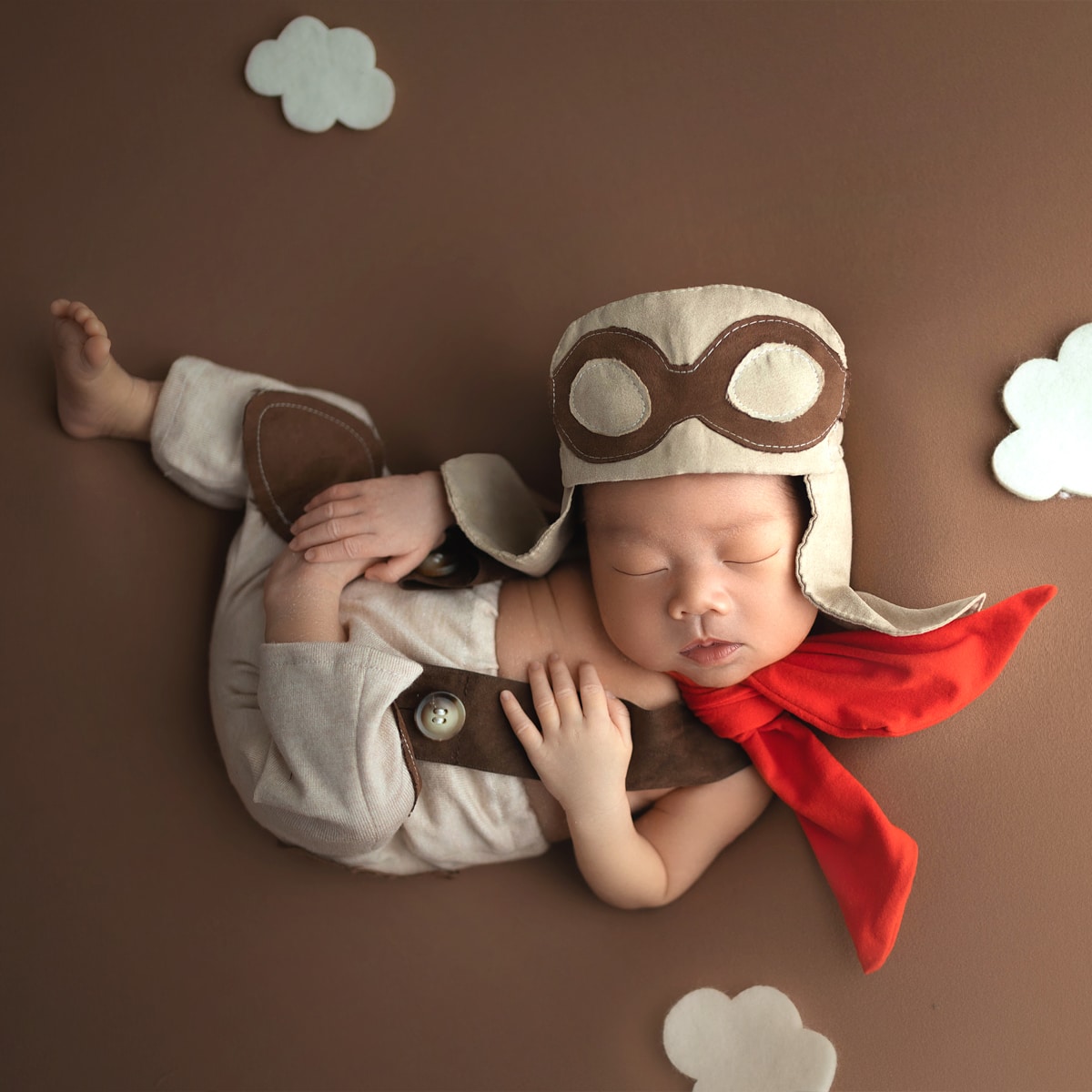 Ylsteed conjunto de 3 peças para recém-nascidos, roupa fotográfica infantil, adereços para fotos, macacão de tiro, boné de óculos de aviador com lenço vermelho