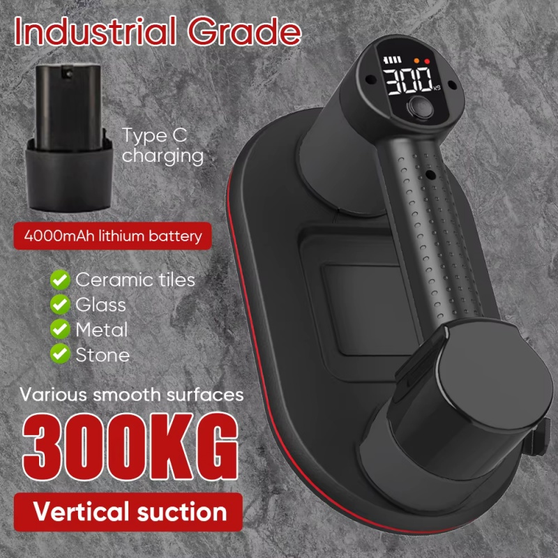 Sollevatore a vuoto per carichi pesanti con ventosa elettrica di grado industriale da 300 kg per piastrelle di granito, vetro, legno, pietra, 3600 mAh Batte