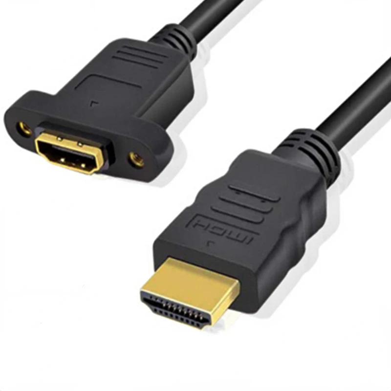 Удлинительный кабель HDMI-совместимый «папа-мама» с винтовым креплением на панели, позолоченный разъем видеоадаптера, 50 см, 1 фута, 1080P HDTV