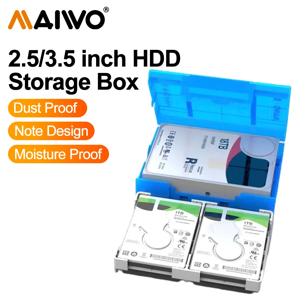 Caixa de Armazenamento MAIWO para HDD/SSD, Protetora para Discos Rígidos de 2.5/3.5 Polegadas, Caixa de Proteção à Prova de Choque com Função Impermeável