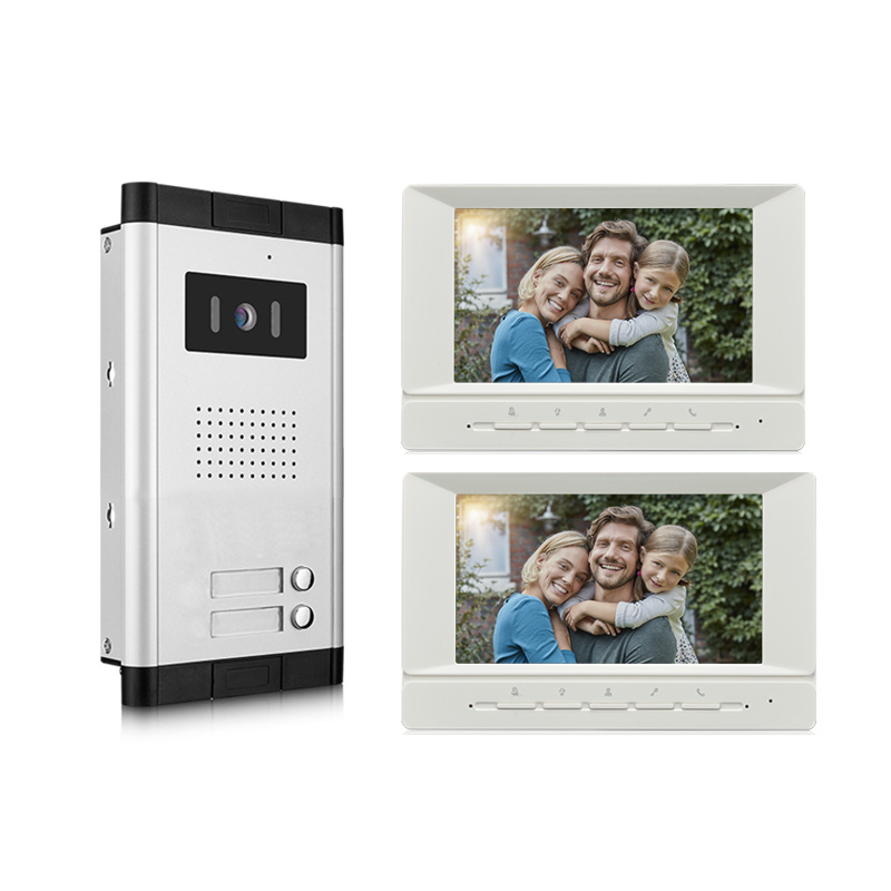 Videoportero de 7 ", timbre, Monitor de casa privada, 2 botones de llamada, desbloqueo, sistema de intercomunicación para construcción