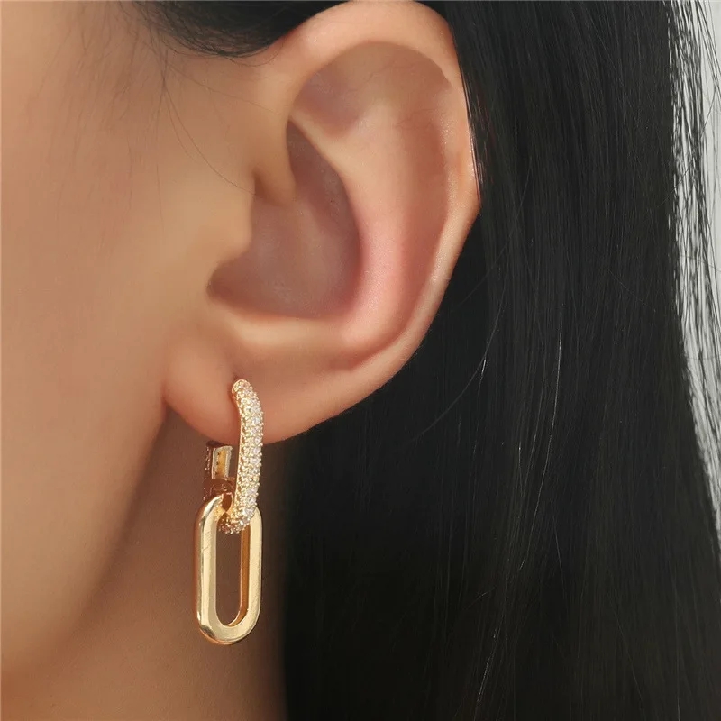 Anting-anting bulat tidak rata geometris warna perak emas anting-anting desain rantai Dekor zirkonia Retro perhiasan untuk wanita anak perempuan