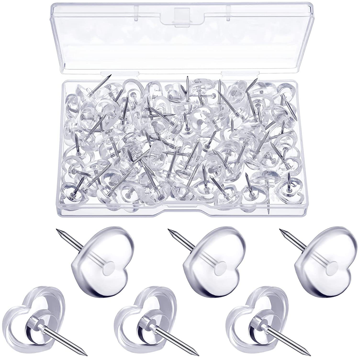 50/100 PCS Flat Clear Love Push Pins for Wall Thumb Tacks for Bulletin Board Shadow Box Display Thumbtack for Cork Board