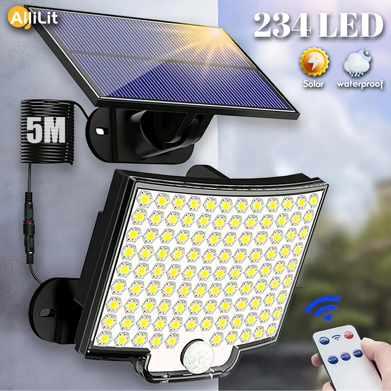 234LED солнечные фонари для улицы, 3 режима работы, супер яркий датчик движения, IP65, водонепроницаемые, настенные, охранные фонари, гаражный двор