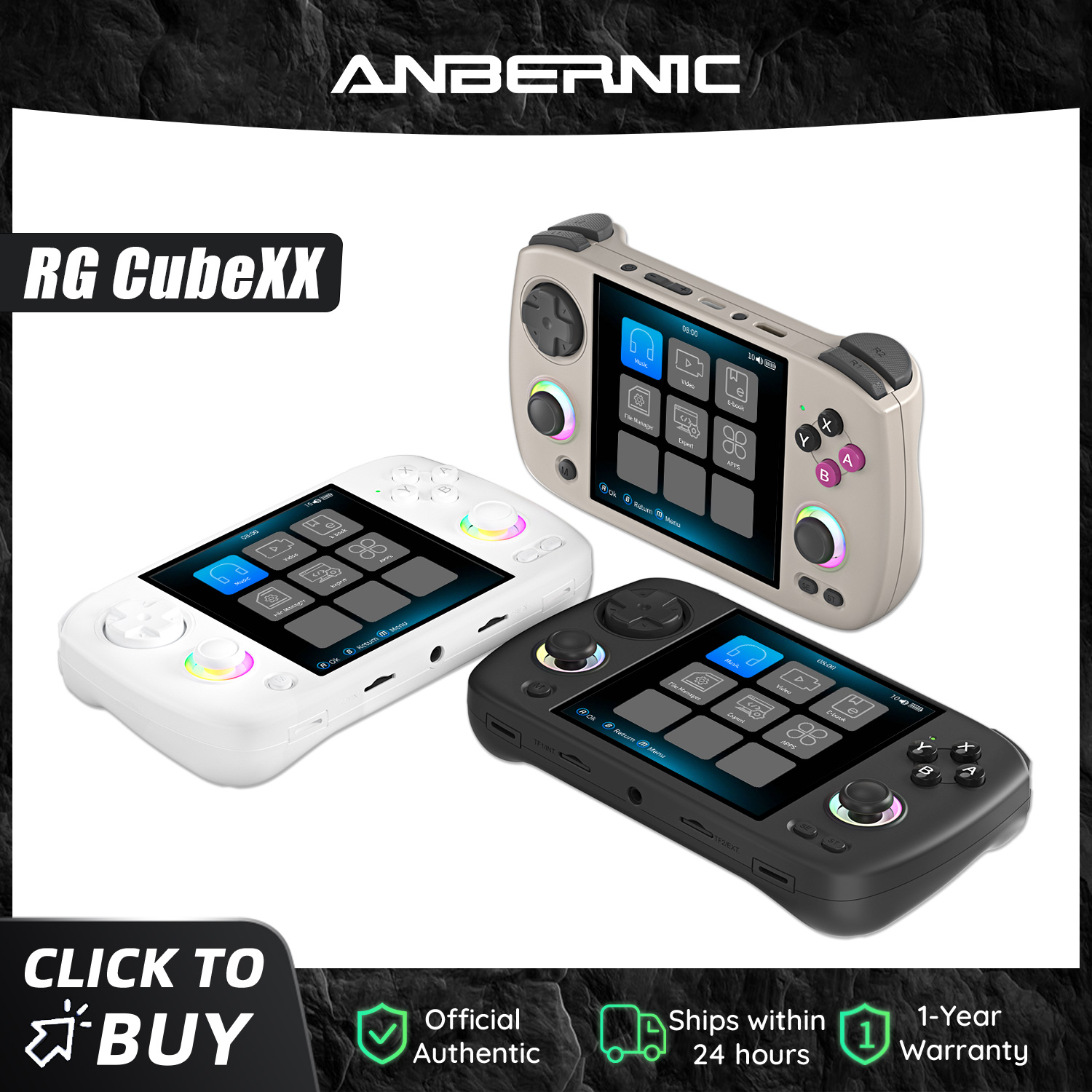 Konsol Game Genggam Retro Anbernic RG CubeXX Layar IPS 3,95 Inci Sistem Linux 64 Bit Dengan Lampu Joystick RGB Mendukung HDMI