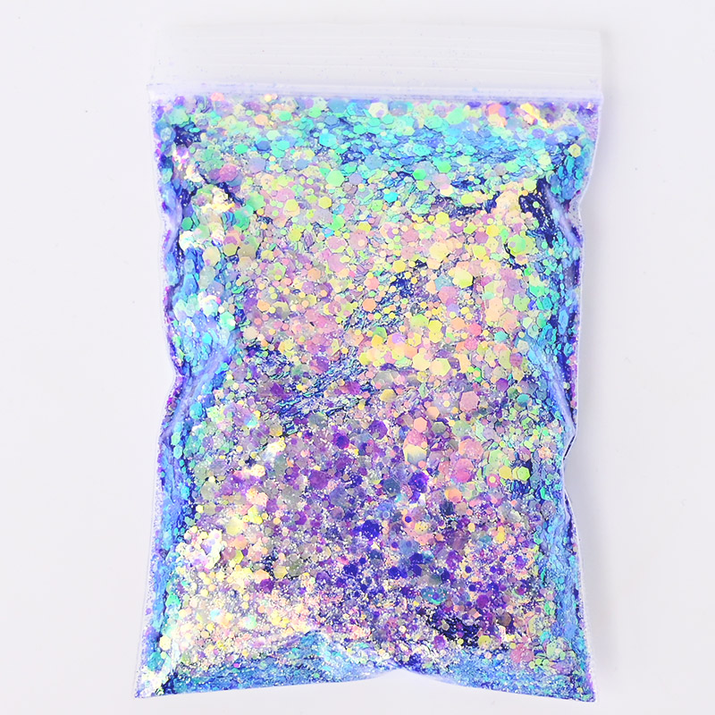 50 g/borsa olografica mista forma esagonale grosso glitter per unghie paillettes scintillanti fiocchi fette manicure corpo/occhio/viso glitter PDS # 202