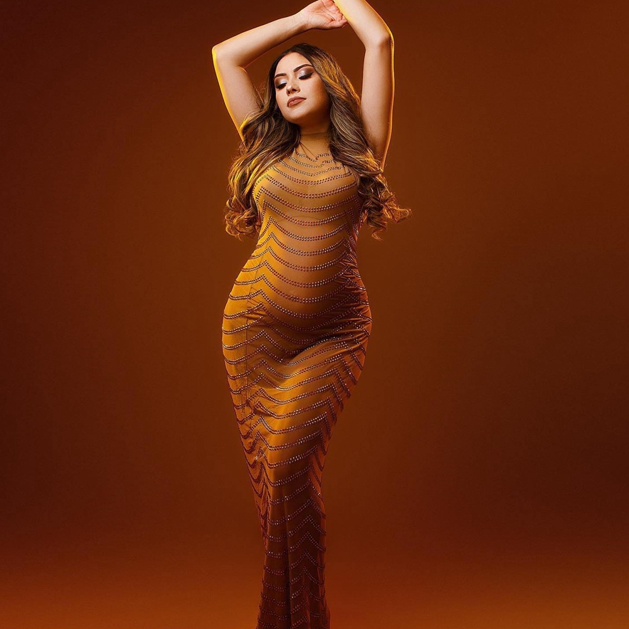 Halter strass vestidos de fotografia para grávidas cristal elástico magro sem mangas maternidade sessão de fotos vestido longo