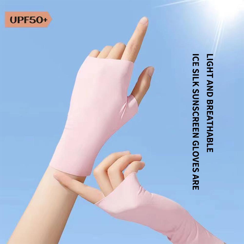 Women Fingerless Sunscreen Gloves Thin Cool Ice Silk Silky Sun Block Driving Gloves For Women Men Driving Summer UV Protection