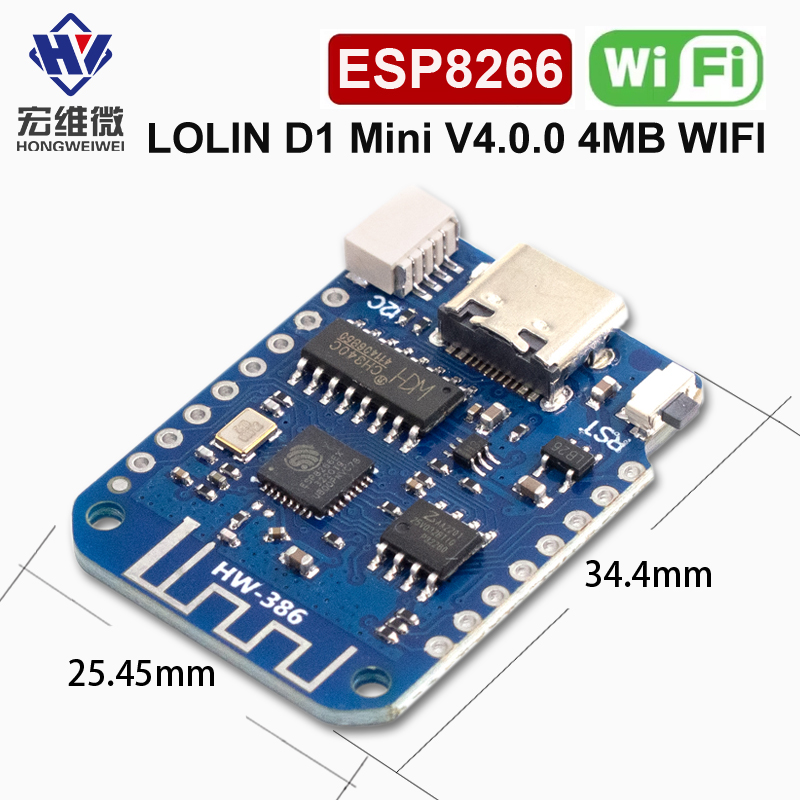 WEMOS D1 Mini V4.0.0 TYPE-C USB WIFI Internet of Things Board gebaseerd ESP8266 4MB LOLIN 12C MicroPython Nodemcu Arduino Compatibel