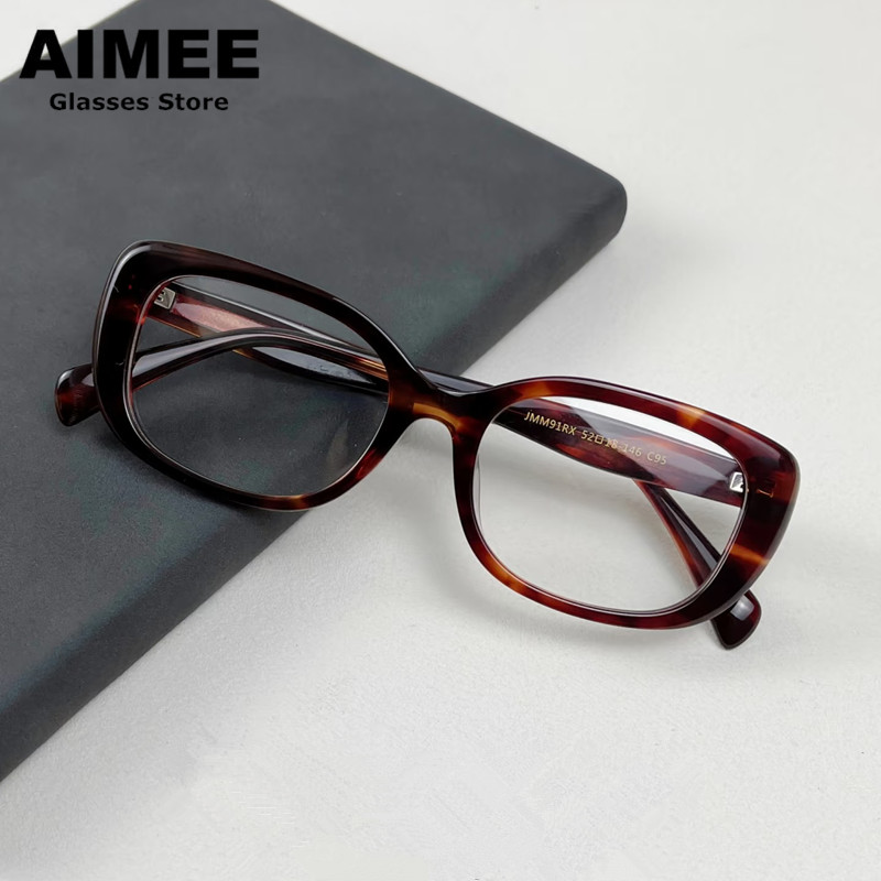 Vintage Square Acetate แว่นตาผู้ชายผู้หญิงแฟชั่นขาบางเต่าสายตาสั้นแว่นตา Blue Light กรอบแว่นตา