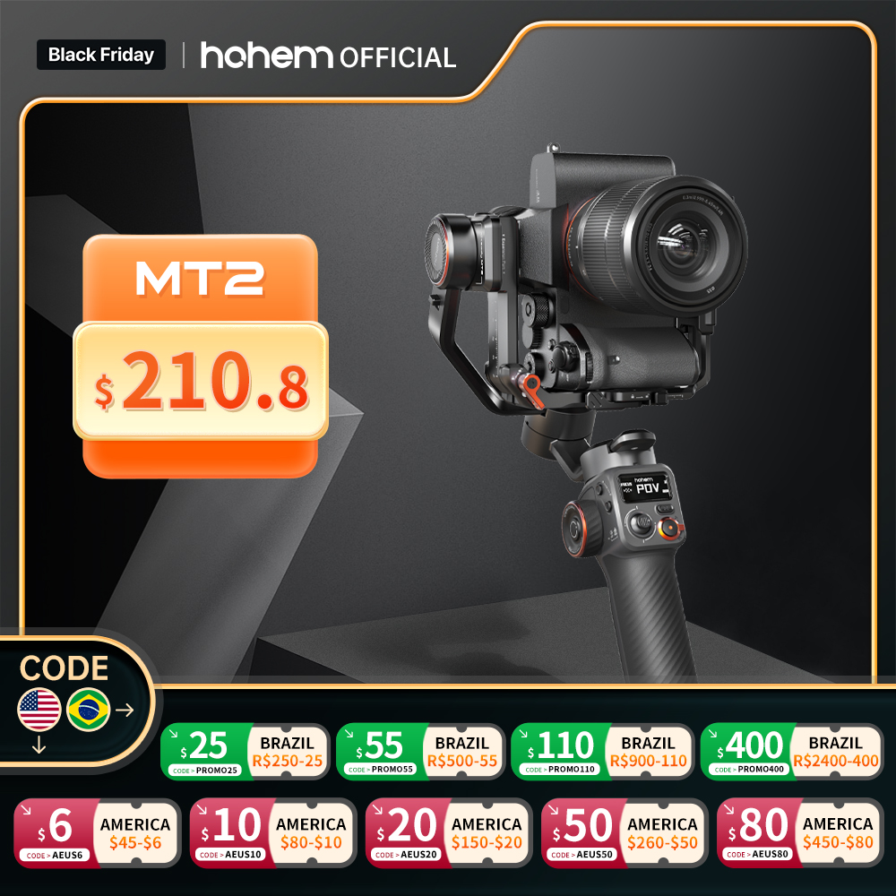 Zestaw Hohem iSteady MT2 do smartfona bezlusterkowca Action Camre, stabilizator do Sony/Nikon/Canon, 3-osiowe obciążenie gimbala 1,2 kg