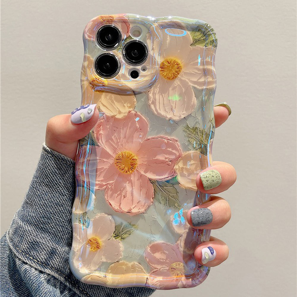 レトロ油絵電話ケース iphone 13 14 15 16 ProMax 12 11 高級フラワープリント耐衝撃シリコンカバー芸術的な装飾