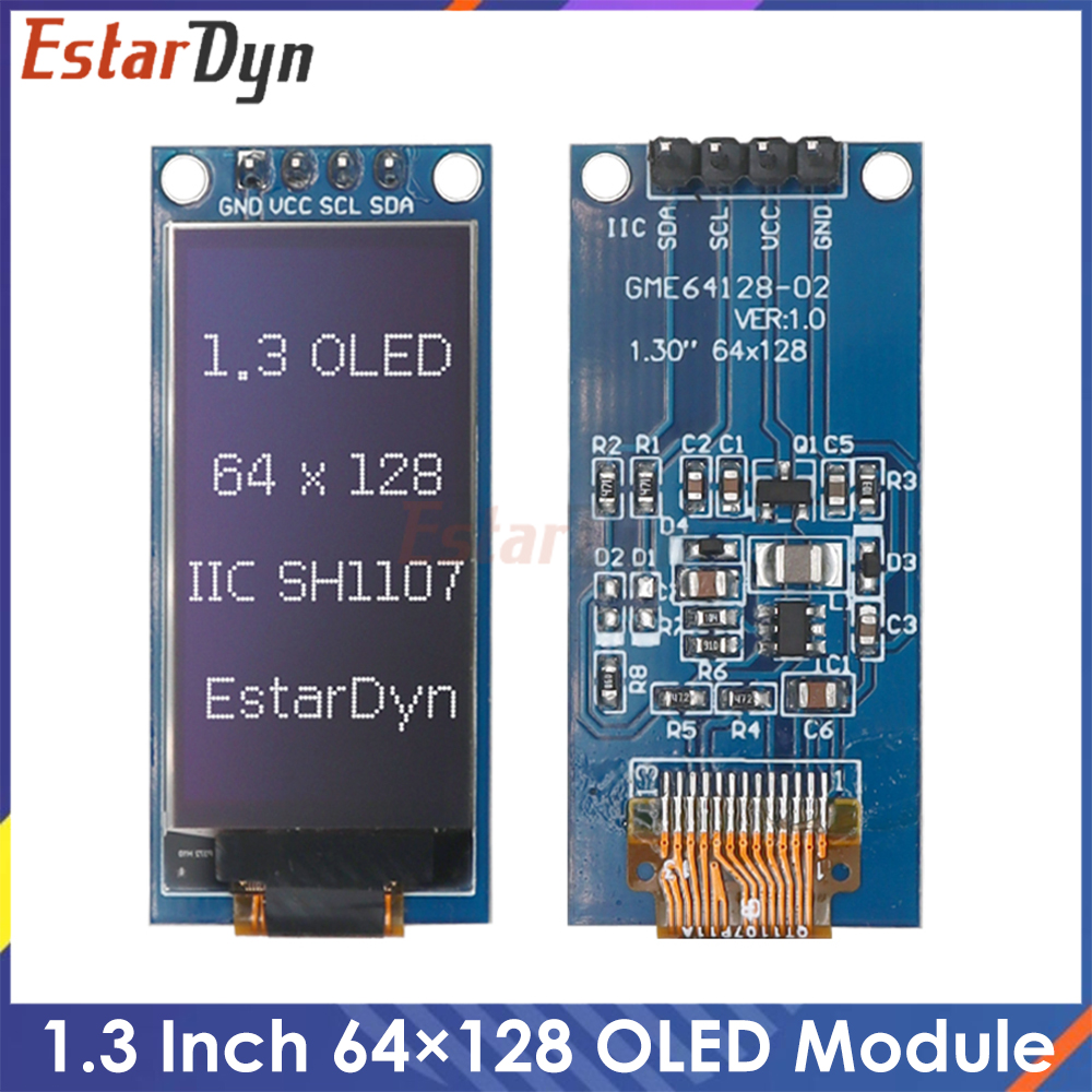 Pines Pre-soldados SH1107 Pantalla OLED Blanca de 1.3 Pulgadas 64x128 I2C para ESP32 ESP8266 Raspberry Pi DIY