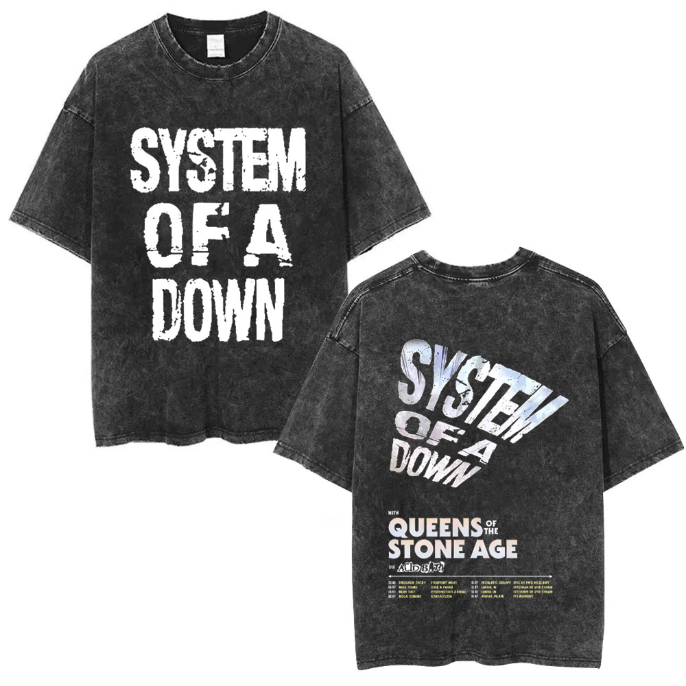 Gewassen Vintage Systeem van Een Down Tour 2026 T-shirt Mannen Vrouwen Rock Oversized T-shirts Mannen Casual Katoenen T-shirts met korte mouwen