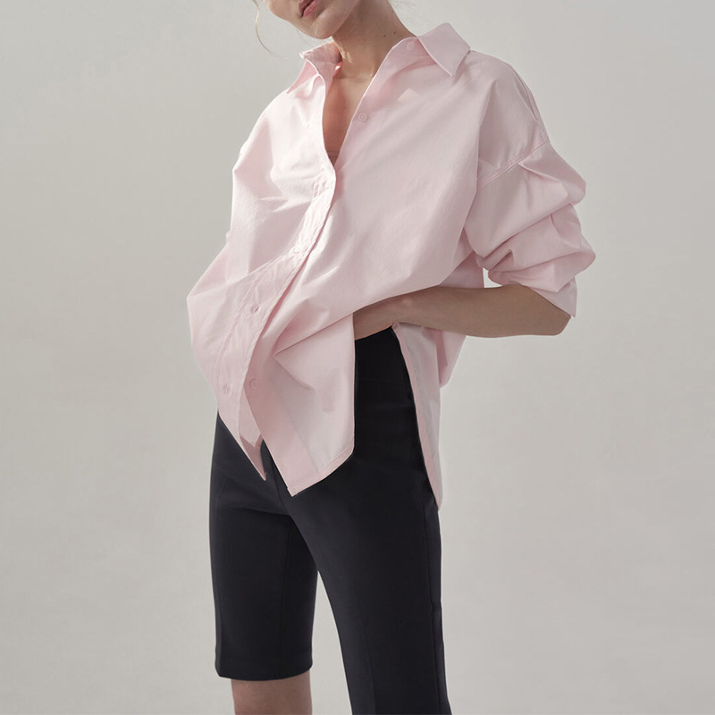 Camicie da donna in cotone 100% camicie Casual a maniche lunghe con colletto rovesciato camicetta rosa elegante Chic Blusa Feminina