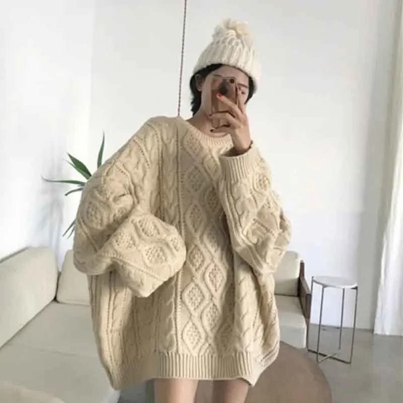 Autunno maglioni lavorati a maglia larghi donna Y2K inverno caldo Casual O collo pullover solidi coreano semplice stile pigro pullover oversize
