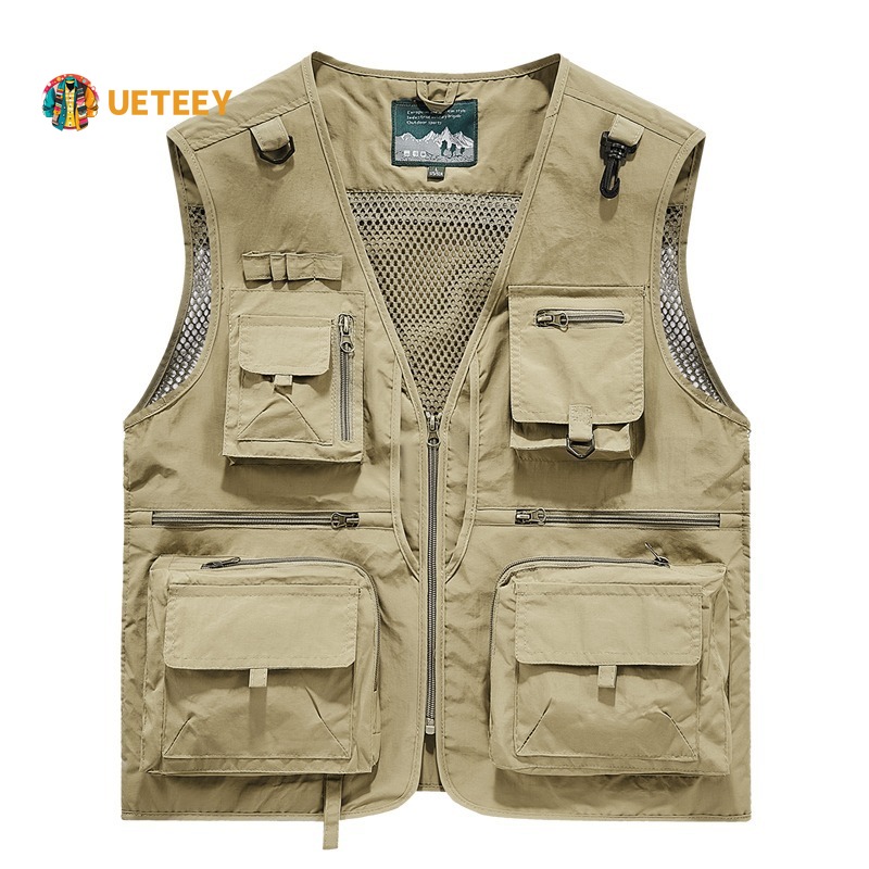 Colete de verão masculino multibolsos malha forrado respirável sem mangas jaqueta fina ao ar livre pesca fotógrafo ferramenta colete masculino