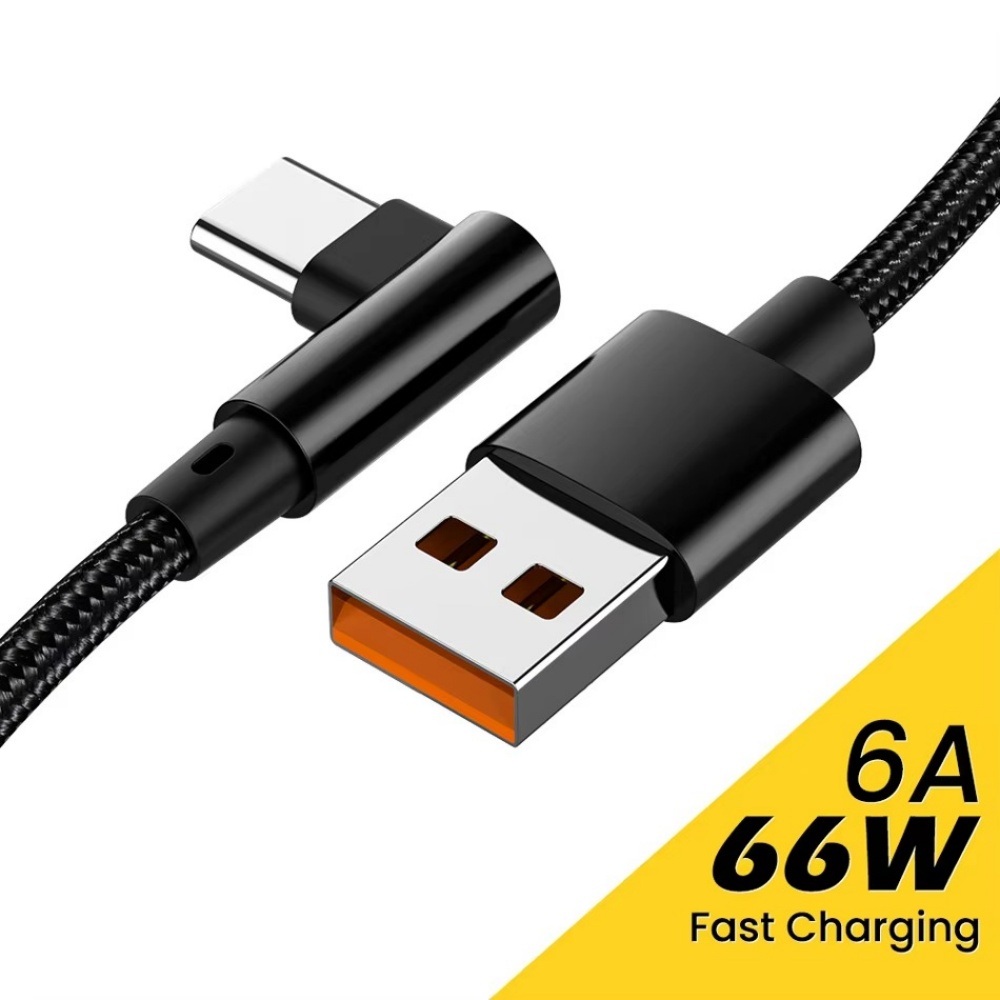 6A 66W 90 Degree Elbow Phones Cable USB Fast Charging Cable for Samsung Xiaomi Huawei OnePlus Android Device 0.25m/1m/1.5m/2m/3m