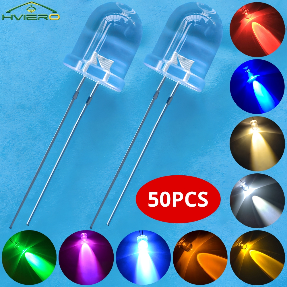 50 Uds. De cuentas de lámpara superbrillantes con tapa redonda de 10mm, diodo emisor de luz LED blanco, rojo, verde, azul, amarillo, UV, rosa, naranja, bombilla de luz de cúpula