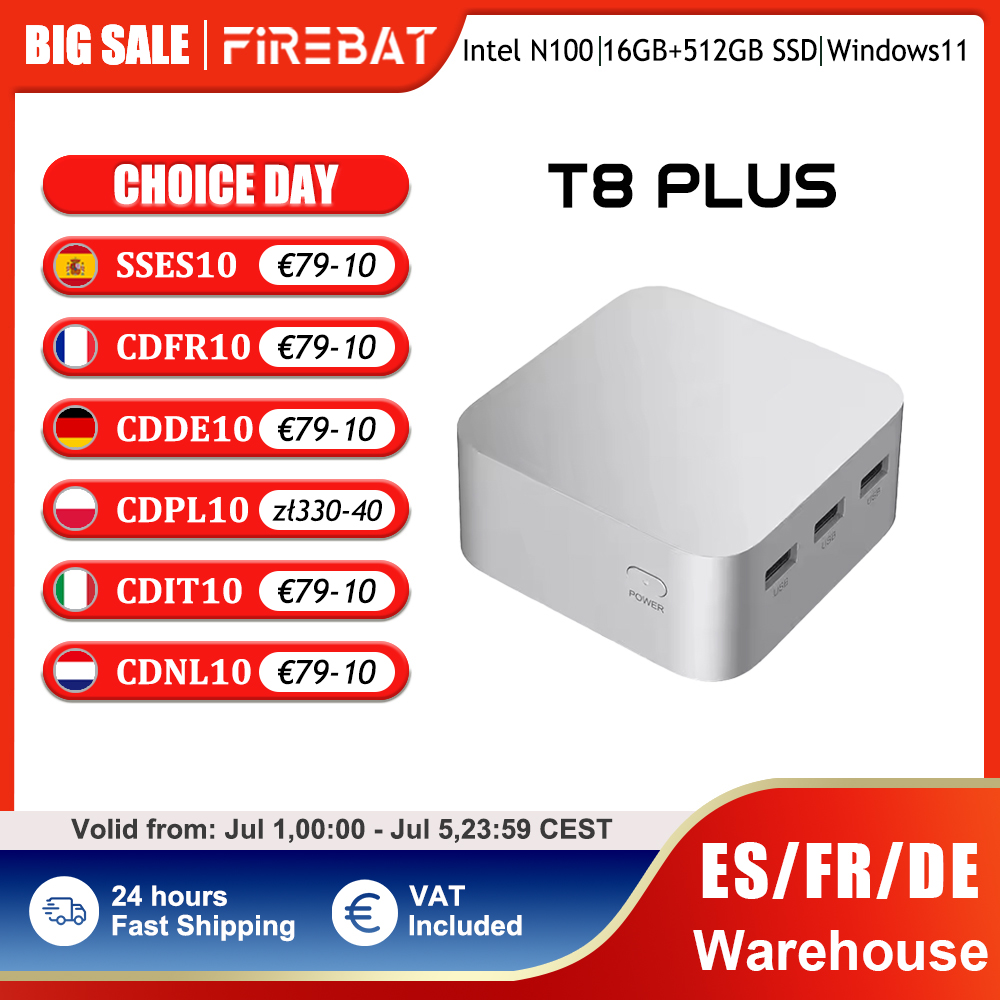 Firebab t8 plus mini pc gamer intel n100 cpu windows 11 mini pc jogos ddr5 16gb ram 512gb ssd nvme m2 wifi5 bt4.2 mesa
