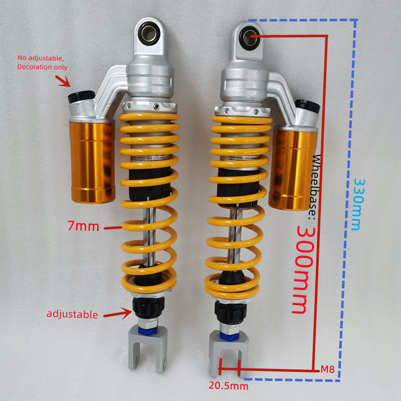 7mm primavera 300mm 320mm 335mm 350mm 400mm amortecedores de motocicleta para honda suzuki yamaha x max 300 xmax 300 kawasaki preto