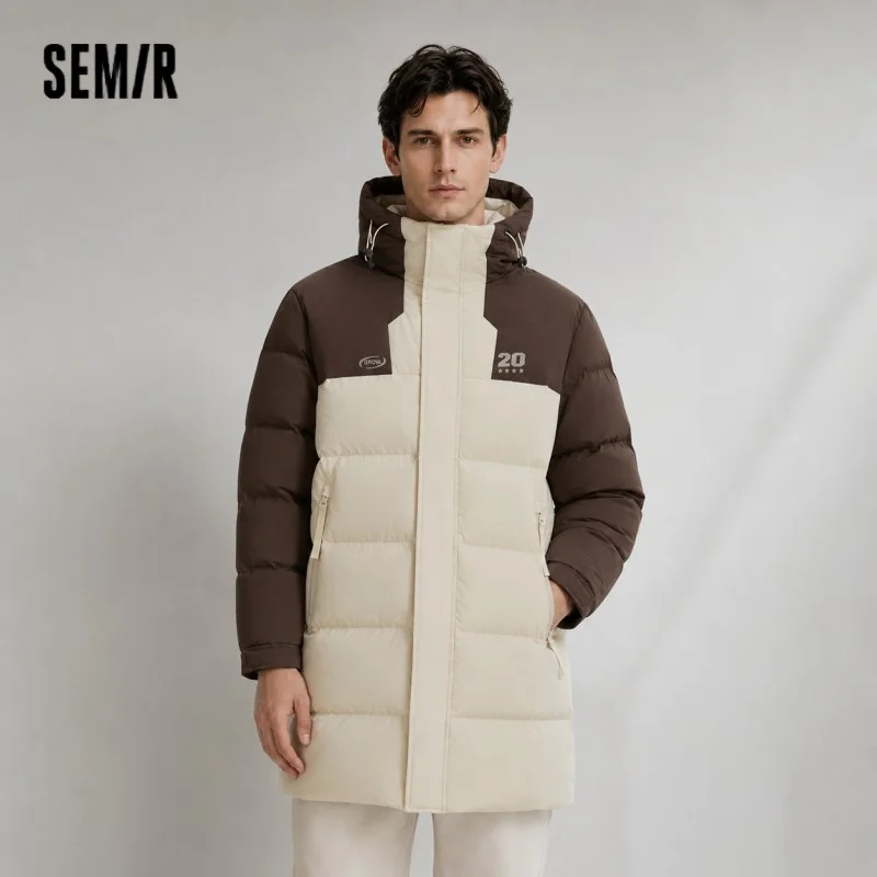 Semir Down Jacket Men Mid-Length Hooded Sport Colorblock 2026 Winter Man Clothes Warm Outerwear Windproof Warm Colorblock Design