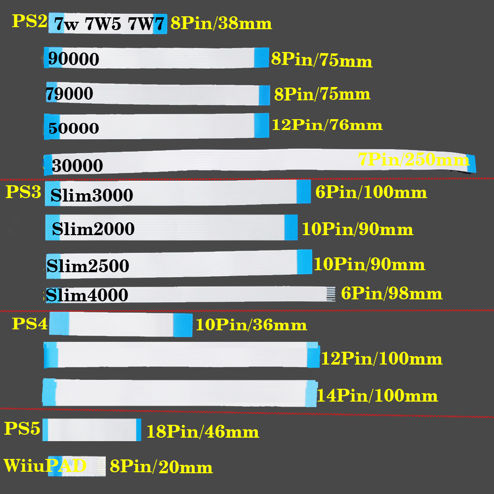 2/5/10szt Dla 6 7 8 10 12 14 18Pin Przełącznik zasilania Wstążka Elastyczny kabel FPC Złącze Kabel Do PS5 PS4 PS3 PS2 WiiuPAD Kontroler Flex