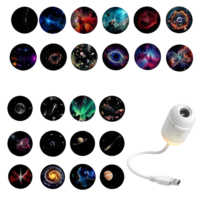 2 in 1 Mini USB Galaxy Star Projector Night Light With Film Adjustable Brightness Starry Sky Ambient Light For Bedroom Car Decor