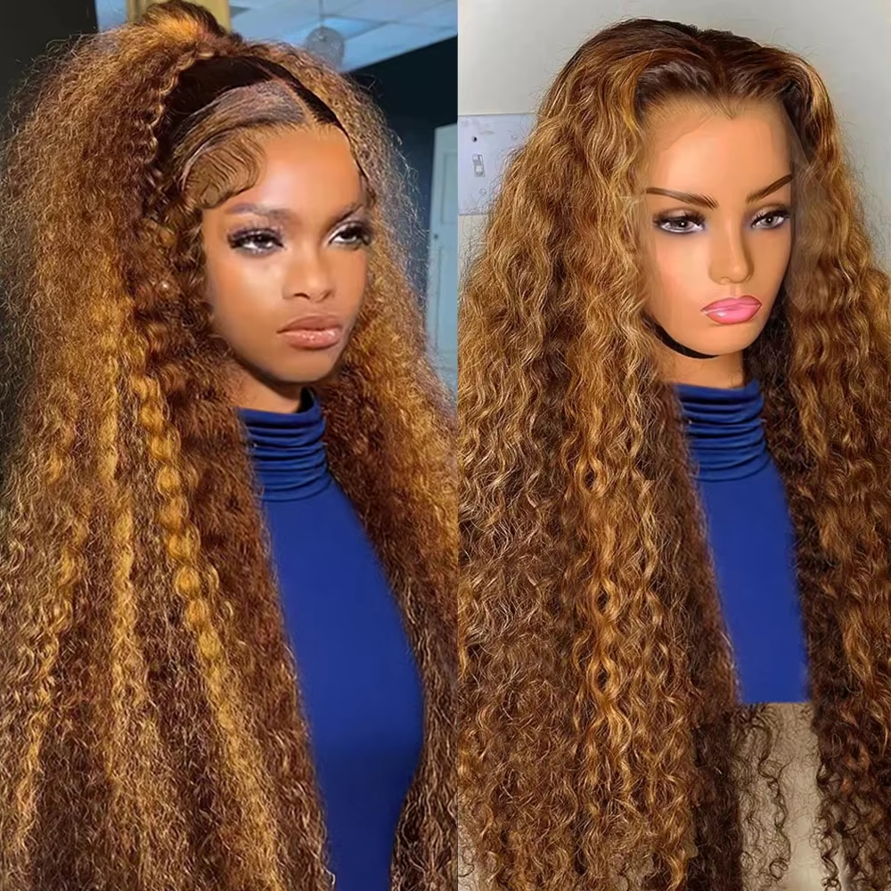 Peluca rizada con reflejos para mujer, cabello humano brasileño rubio miel 13x4, onda profunda, 13x6, Hd, encaje Frontal, 30, 36 pulgadas