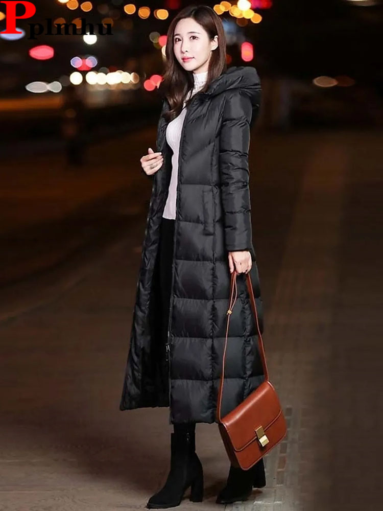Abrigo acolchado largo ajustado con capucha para mujer, chaquetas acolchadas gruesas y cálidas de gran tamaño para invierno, Parkas informales coreanas, ropa para la nieve