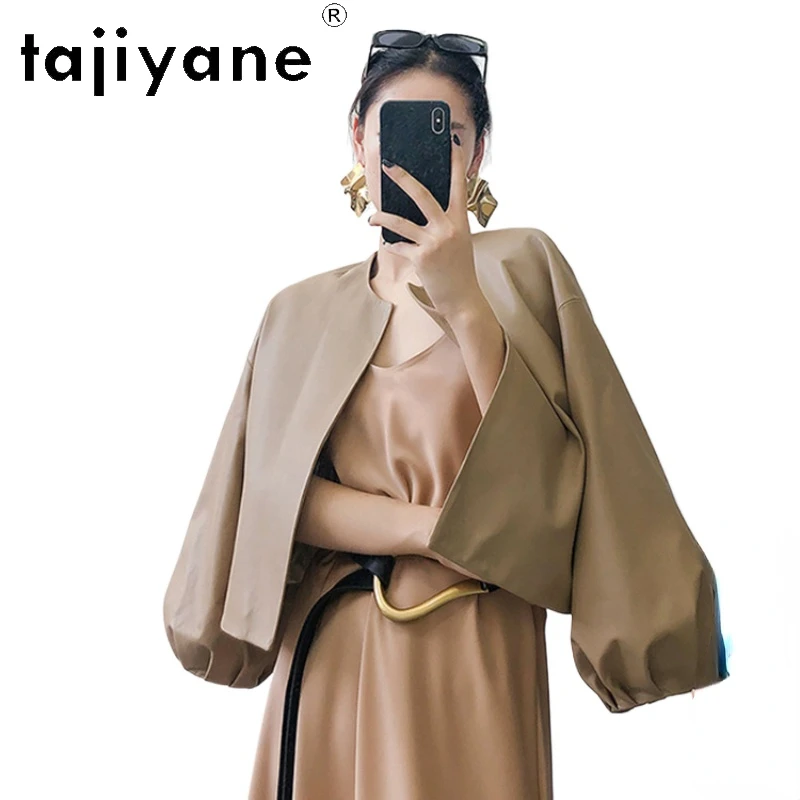 Tajiyane-女性用の本革ジャケット,本物のシープスキン,高級コート,韓国のファッション,ショート,秋の服,2024