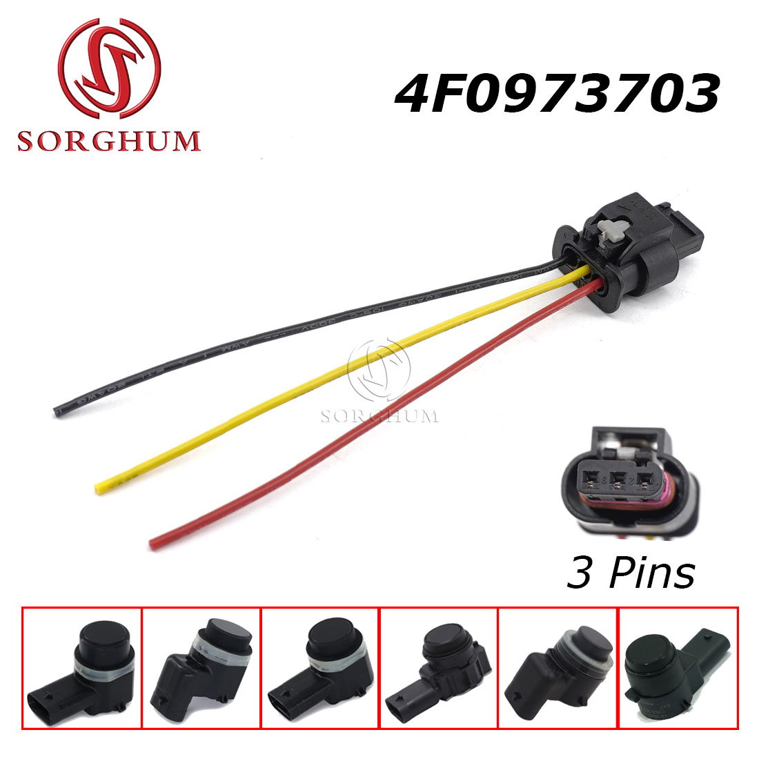 SORGHUM 4F 0973703   3C 0973203   Cable conector de clavija de Sensor de estacionamiento de 3 pines para VW Passat Golf Audi Seat Skoda 4F 0973703 Un cable PDC