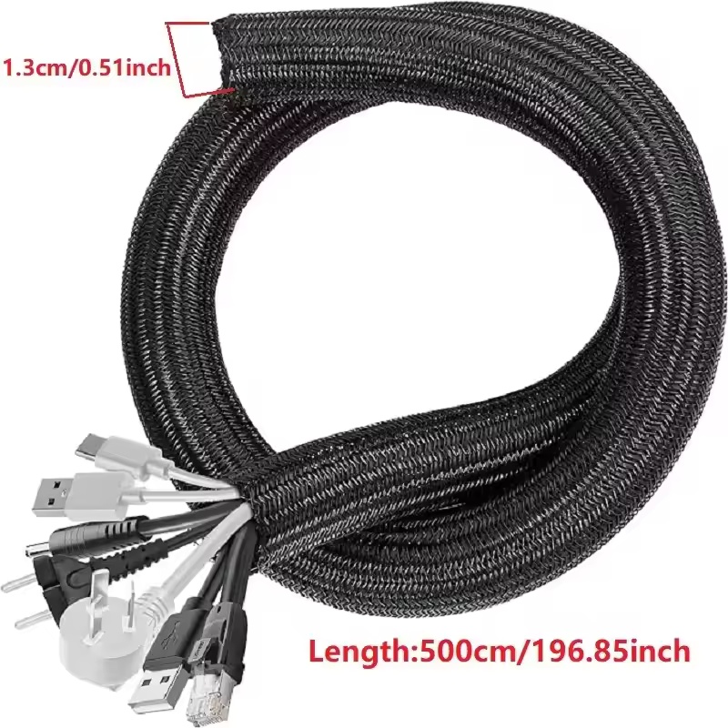 Funda de Cable trenzado de 5/1M, carcasa de Cable de nailon PET, fundas de Cable para escritorio, PC, TV, Protector de Cable, cubierta de envoltura de Cable