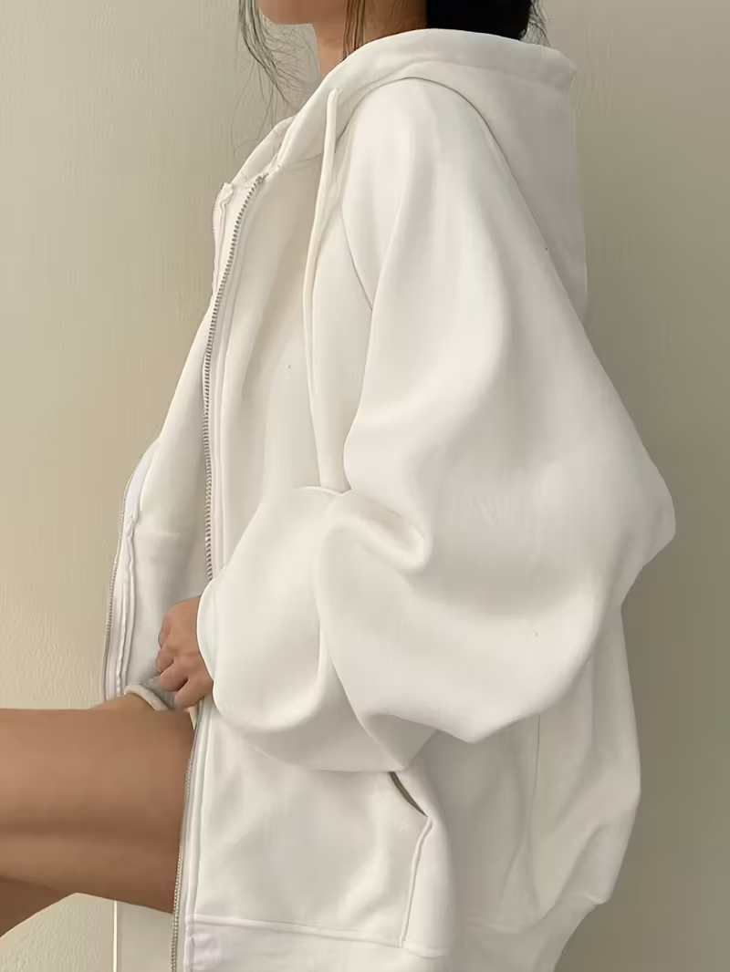 Sudaderas con capucha informales de gran tamaño para mujer, sudadera con bolsillos y cremallera, jersey de Color sólido, chaqueta informal holgada para Otoño e Invierno