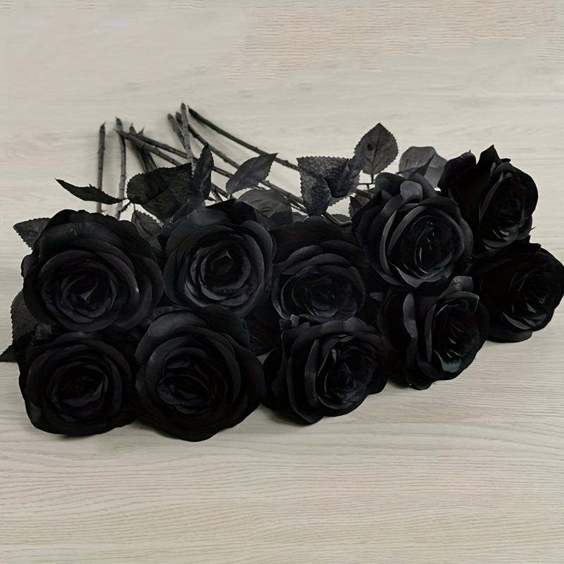Rosas negras artificiales, flores falsas, tallo largo, sin contenedor, para Halloween, decoración del hogar, fiesta de boda, mesa