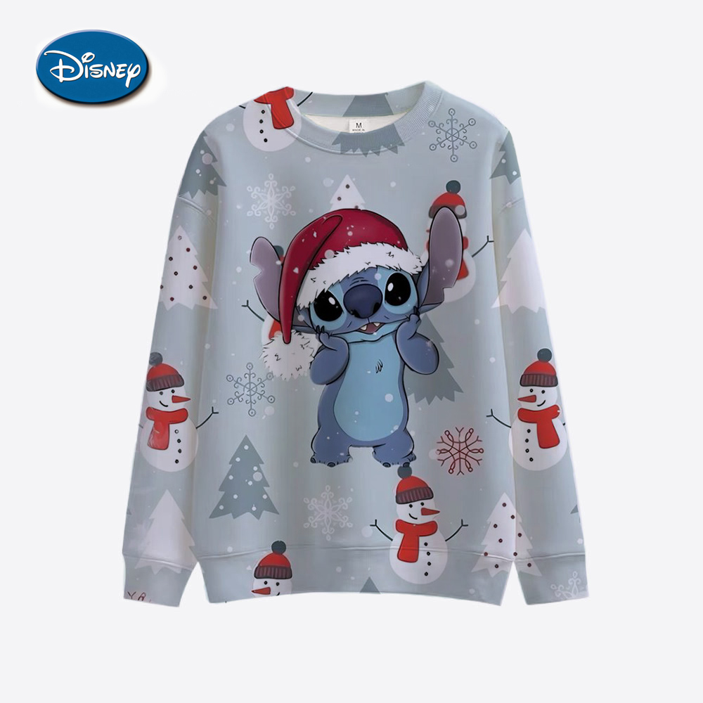 Sudadera navideña de punto de Disney para mujer, moda para chicas, sudadera de manga larga con cuello redondo, camisa navideña con bonito patrón, Sudadera con capucha para mujer