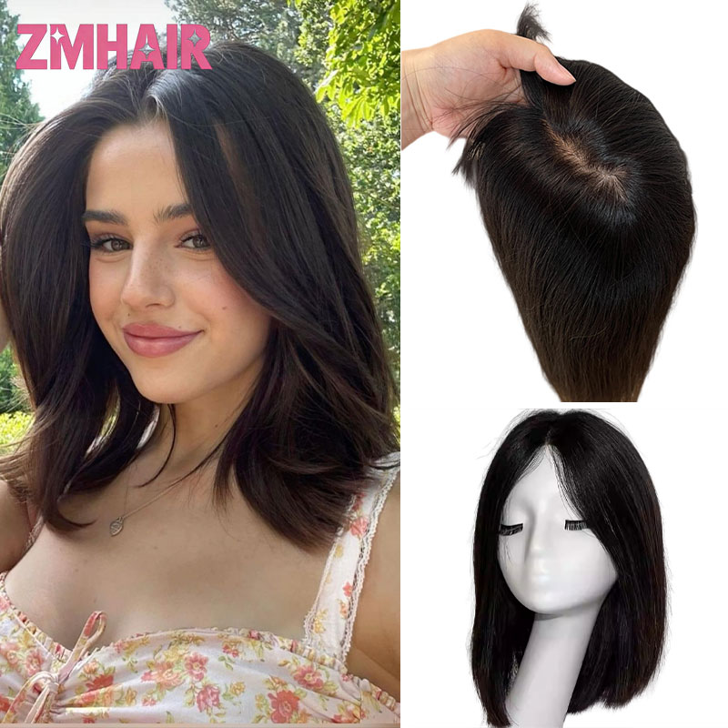 Wig Rambut Asli Eropa Remy Silk Base Full Hand Tied 6*6'' Silk Top Wig PU Edge Tanpa Lem Ringan dan Lembut untuk Wanita Warna Cokelat Tua