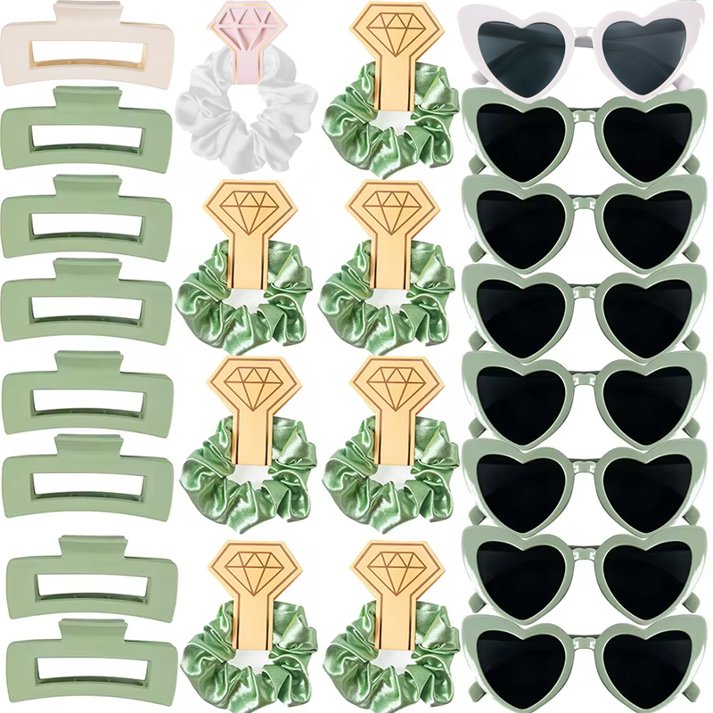 6/8sets Bridesmaid Heart Shape Sunglasses Hair Ties Scrunchies Hair Clips Bachelorette Wedding Bridal Shower Favor Proposal Gift