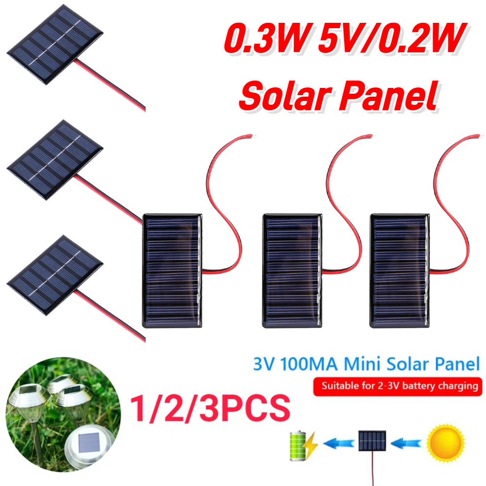 Panneau solaire en polysilicium époxy, 2/3 W 5V/0.3W 4V, avec fil, Mini Module de système solaire, chargeur de batterie, 1/0.2 pièces