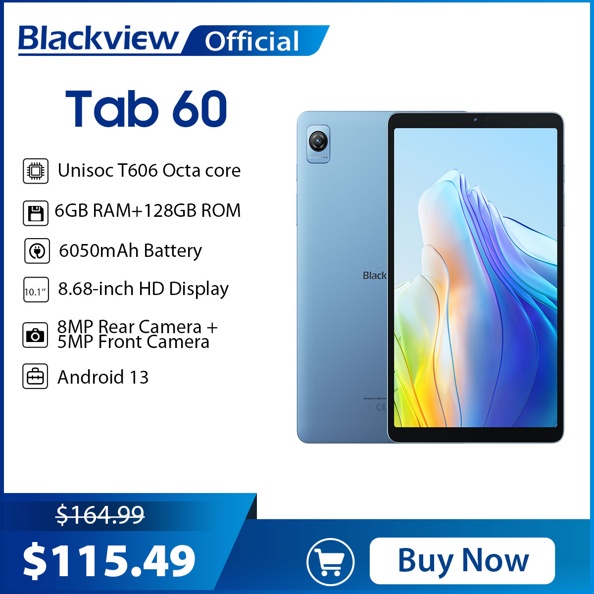Black view Tab 60 Android 13 Tablet 6GB 128GB 8,68 Zoll T606 Octa Core 6050mAh Akku 2,4g/5g WLAN 8MP Rückfahr kamera 4g Tablets PC