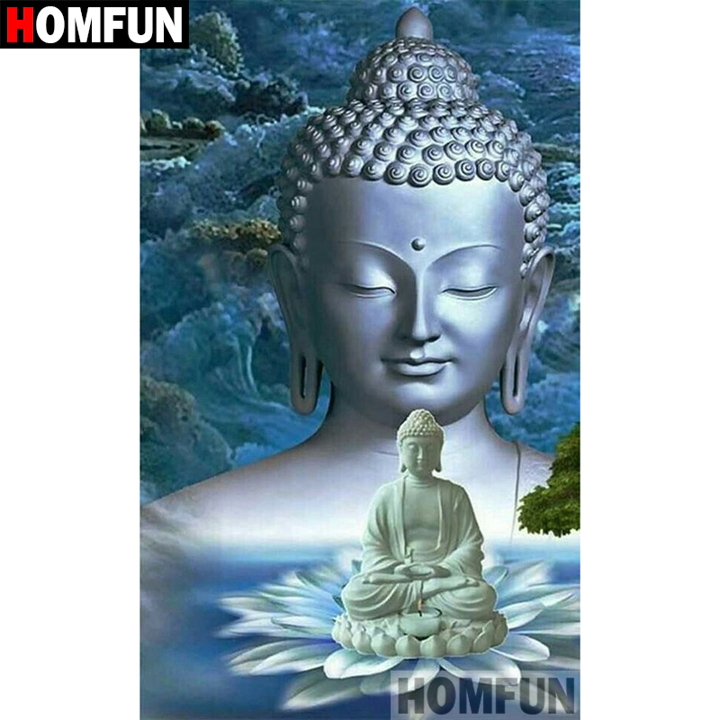 HOMFUN-pintura de diamante 5D DIY "Buda religioso", cuadrados o redondos de imitación bordado de diamantes, estilo punto de cruz, decoración para el hogar, A09064