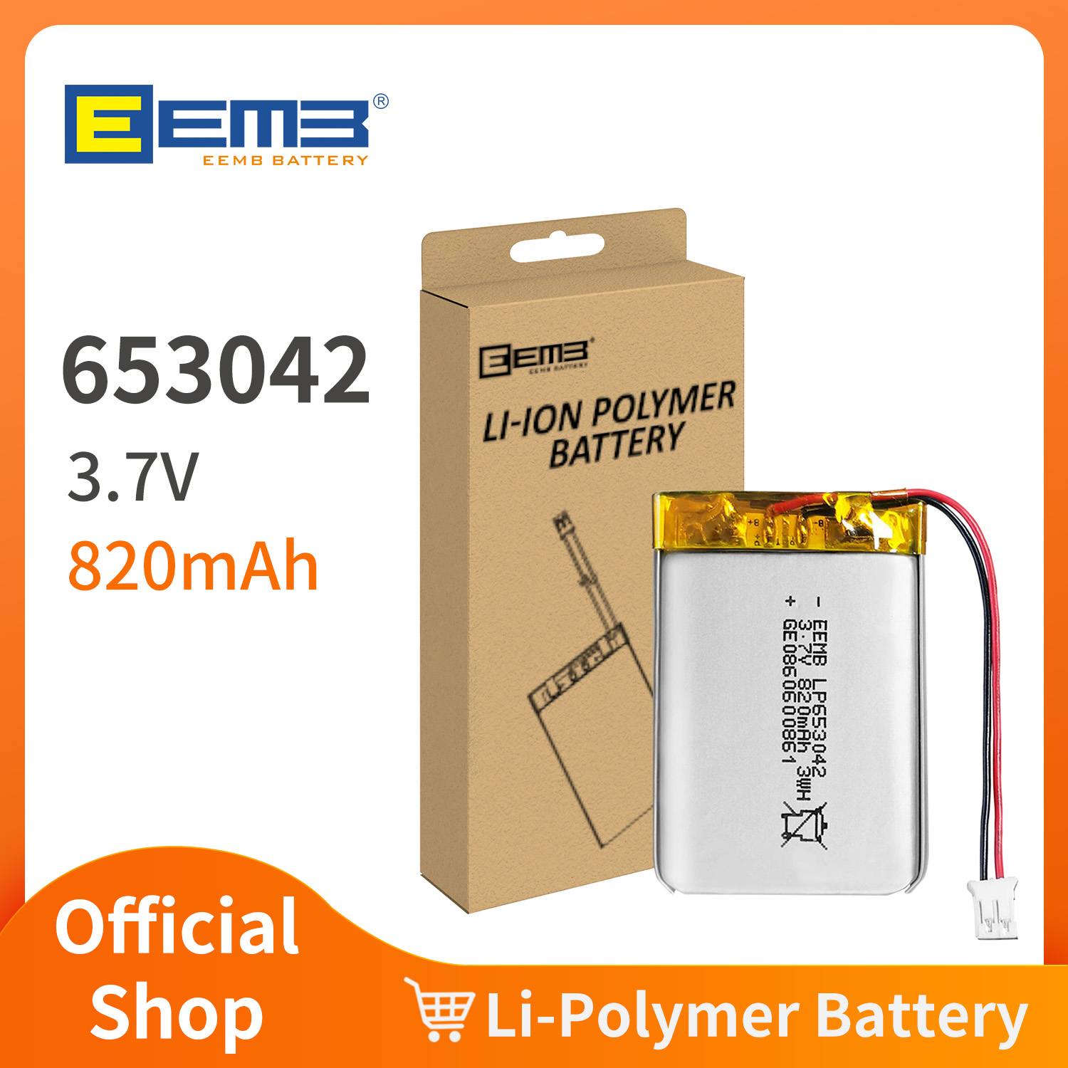 1 ~ 10 sztuk baterii litowo-polimerowej EEMB 3,7 V 653042   akumulator litowo-jonowo-polimerowy 820mAh