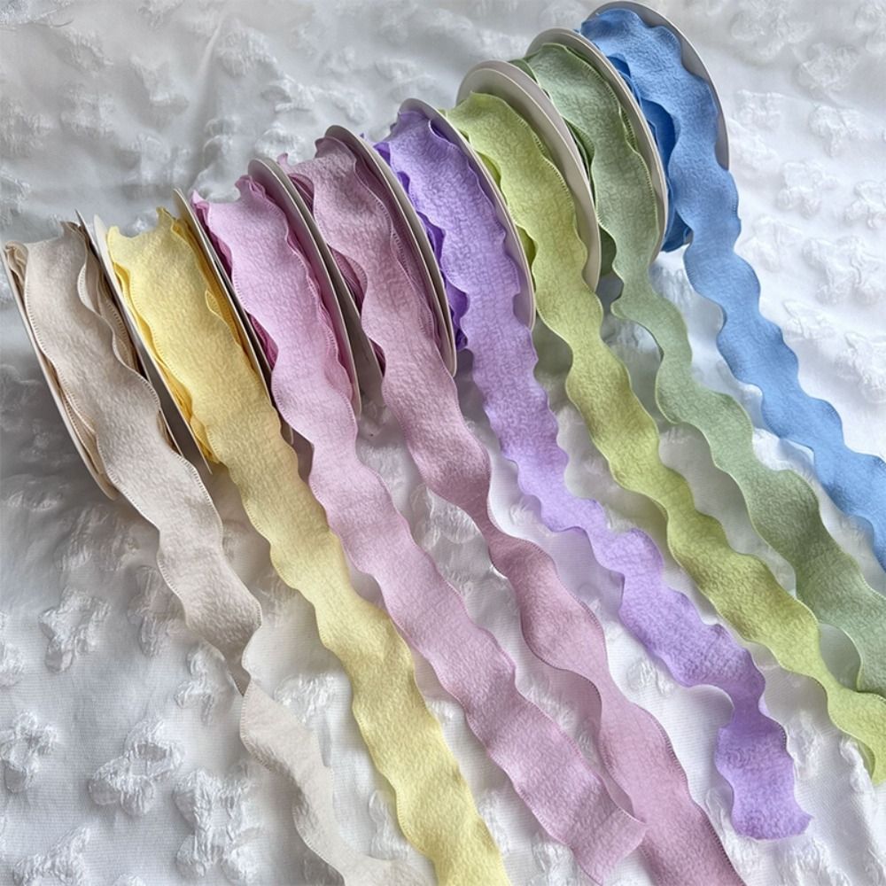 Fita de chiffon plissada, Fishtail Yarn, Wave Edge, Embrulho, Presentes de buquês, Material de embalagem, Criativo, 10 jardas, 2,5 cm