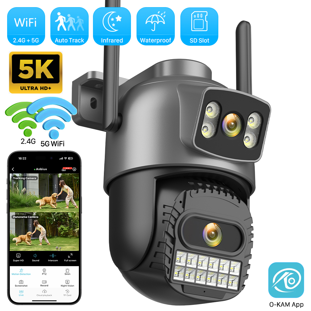 10MP 5K Wifi Surveillance Outdoor 8MP 4K Dual Lens AI Menselijke detectie Auto-cruise 2,4 Ghz & 5 Ghz Wifi Draadloze Beveiliging PTZ IP Camera