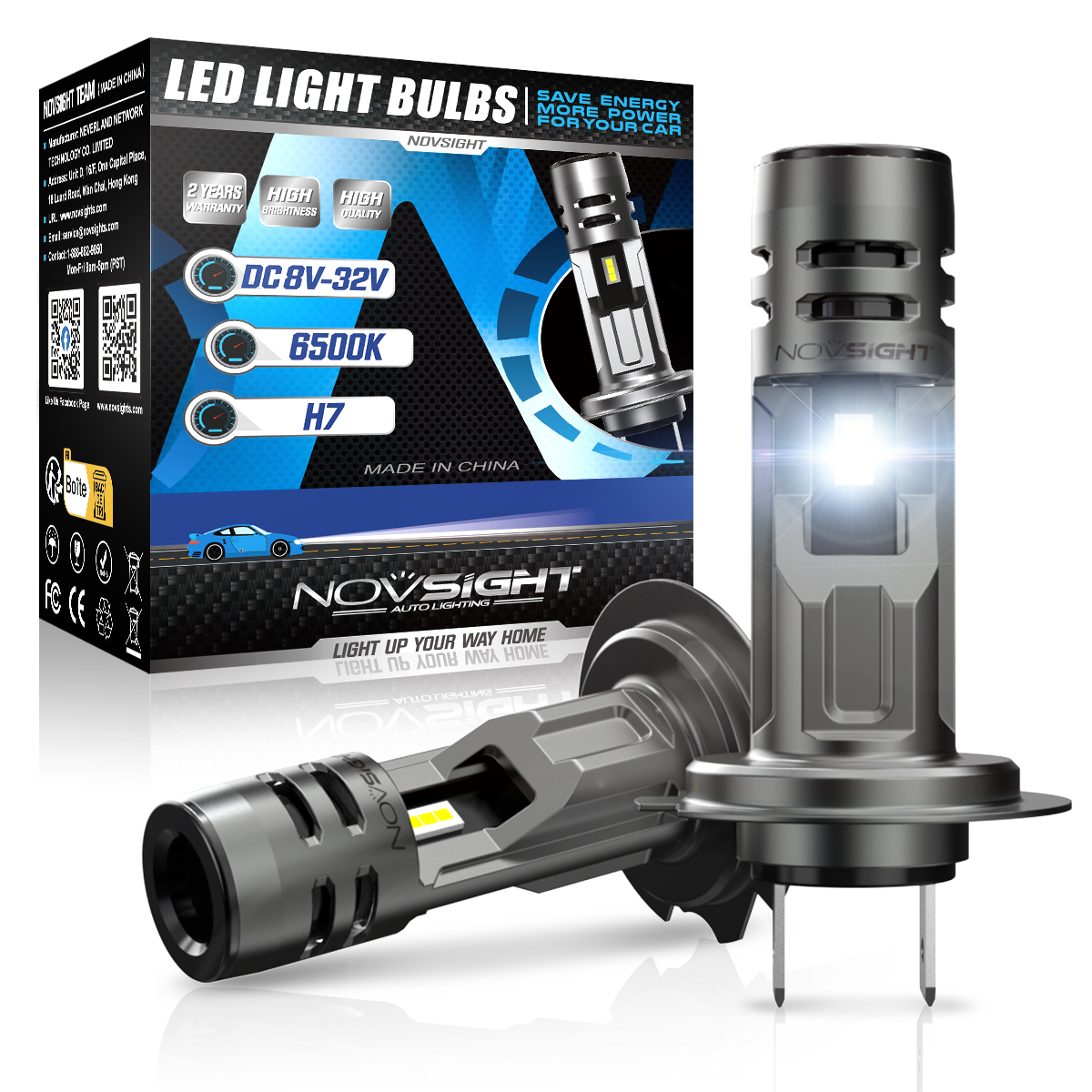 Novsight n58 h7 led farol 1:1 mini tamanho farol 60w 12000lm 6500k lâmpadas de carro super brilhante plug and play lâmpadas de farol de carro