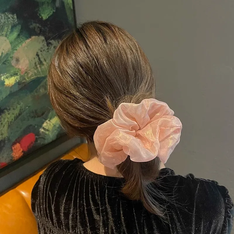 Women Hair Scrunchies Fashion Bright Silk Hair Band Flower Shape Hair Tie Head Band Stretch Ponytail Rubber Band Headwear