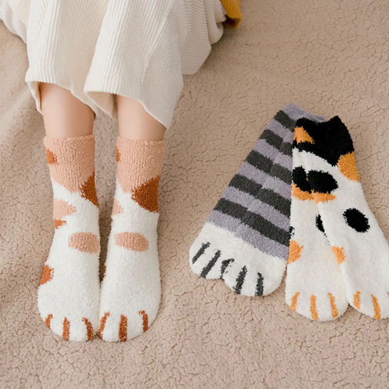 1 Paar weiche Baumwollsocken für Damen – lustiges Tier-Cartoon-Design, gemütliche Plüsch-Schlafsocken
