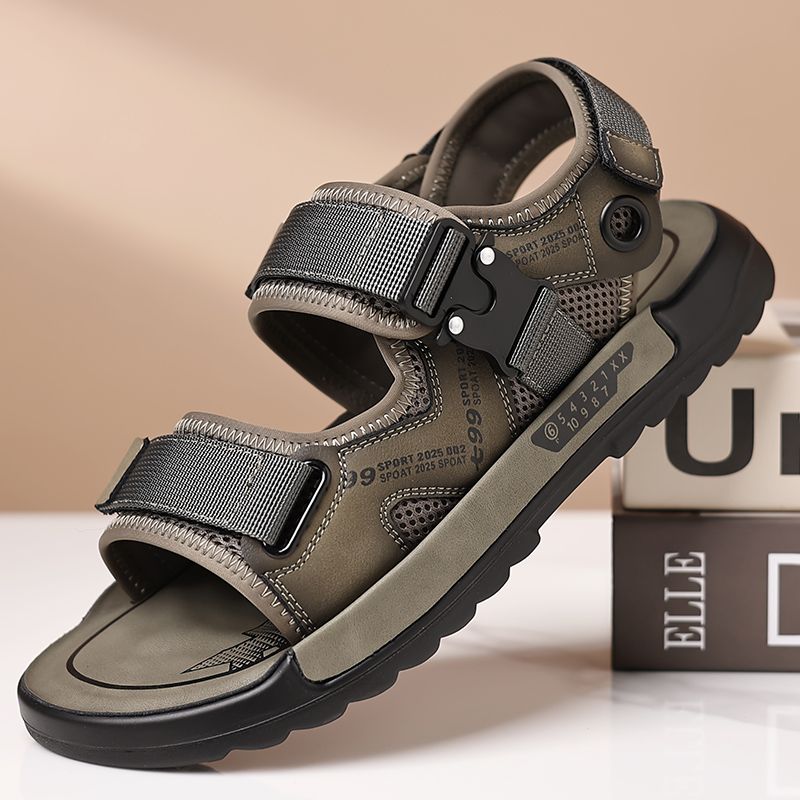 Sandali estivi da uomo fatti a mano con punta aperta Scarpe casual comode in vera pelle Sandali da spiaggia traspiranti Leggeri da lavoro all'aperto da uomo